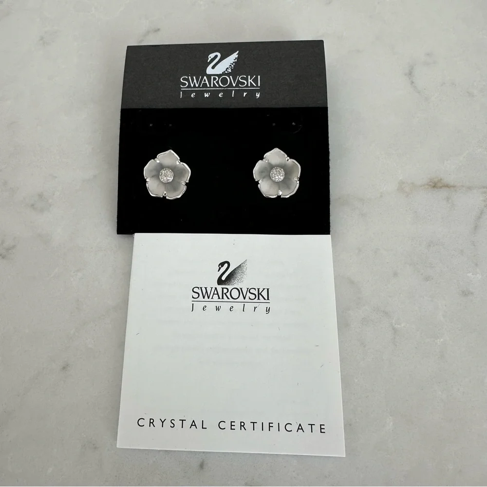 Swarovski Flower with Crystal Center Stud Earrings, Never Worn - Picture 5 of 7